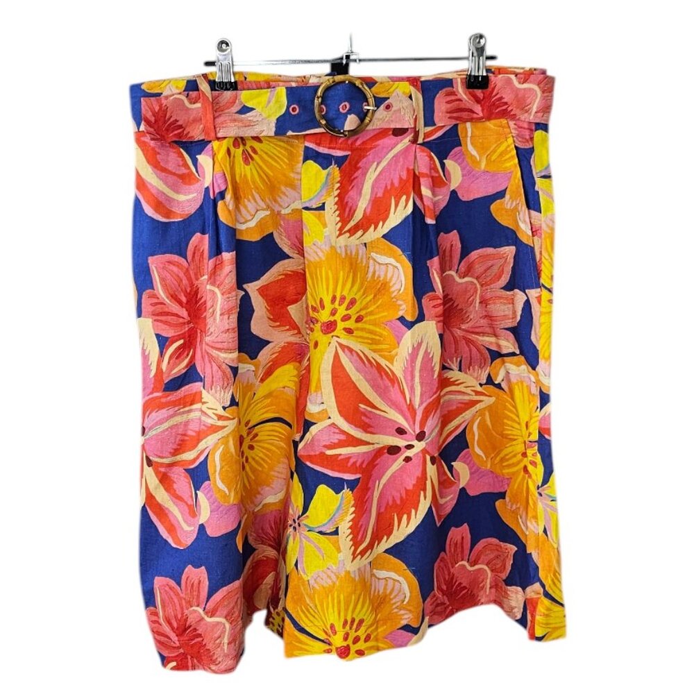 Farm Rio x Anthropologie Linen Blend Belted Bermuda Shorts, High Rise, Medium